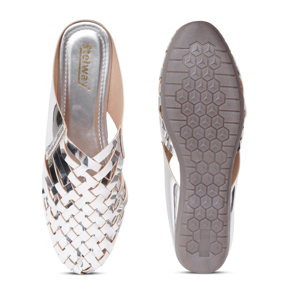 Shiny Silver Criss-cross Chromium Mules-9