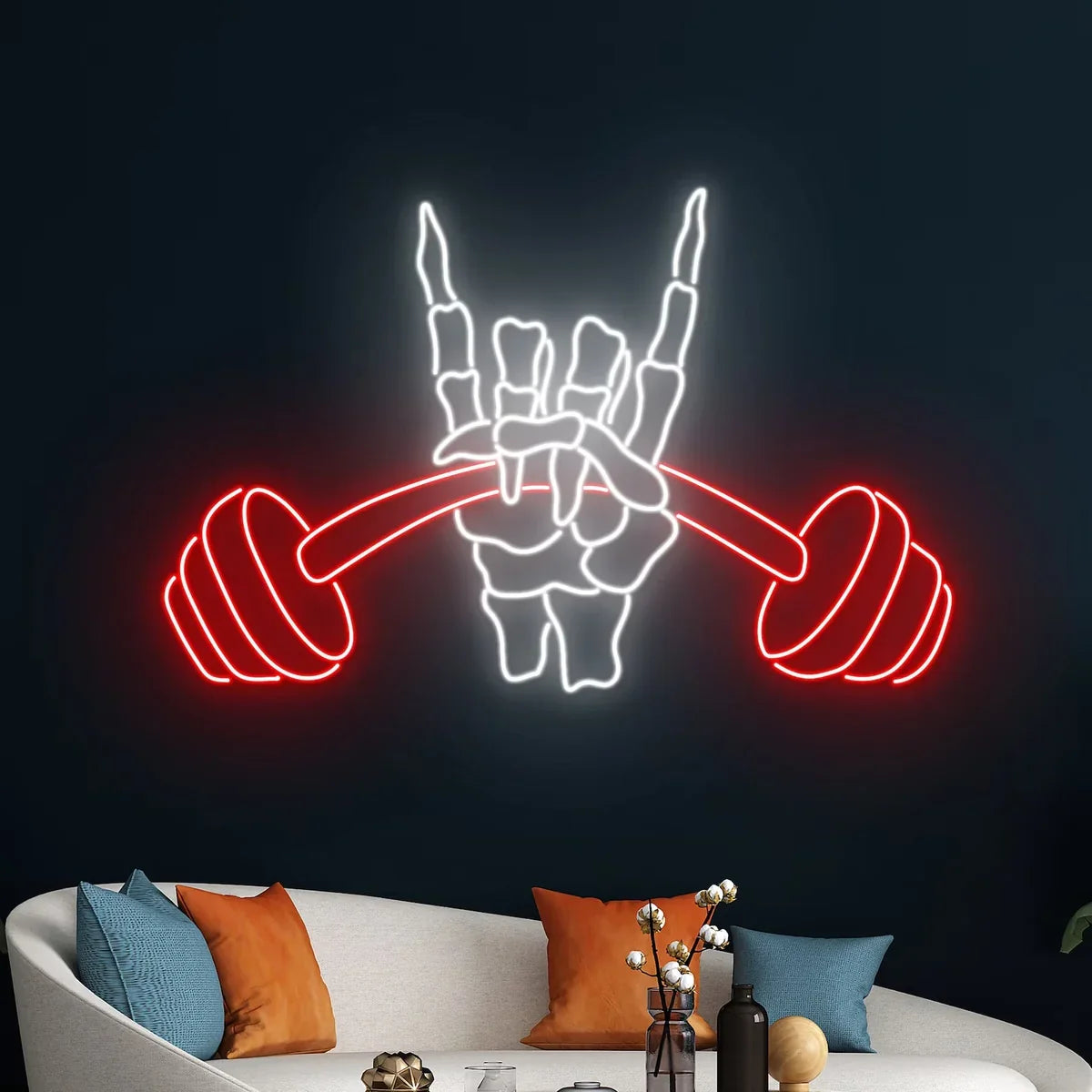 Rock On Barbell LED Neon Sign | Gym Wall Light for Fitness & Weightlifting Décor-1