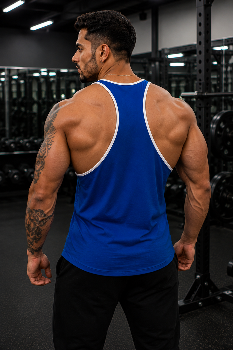 Blue White - T109 - Pumping Iron - Gym Tank Top