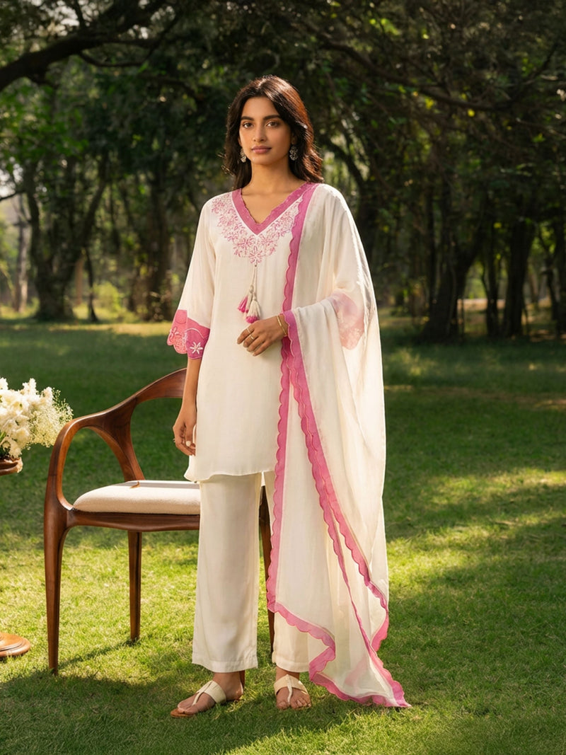 Zoya White Natural Crepe Salwar Set