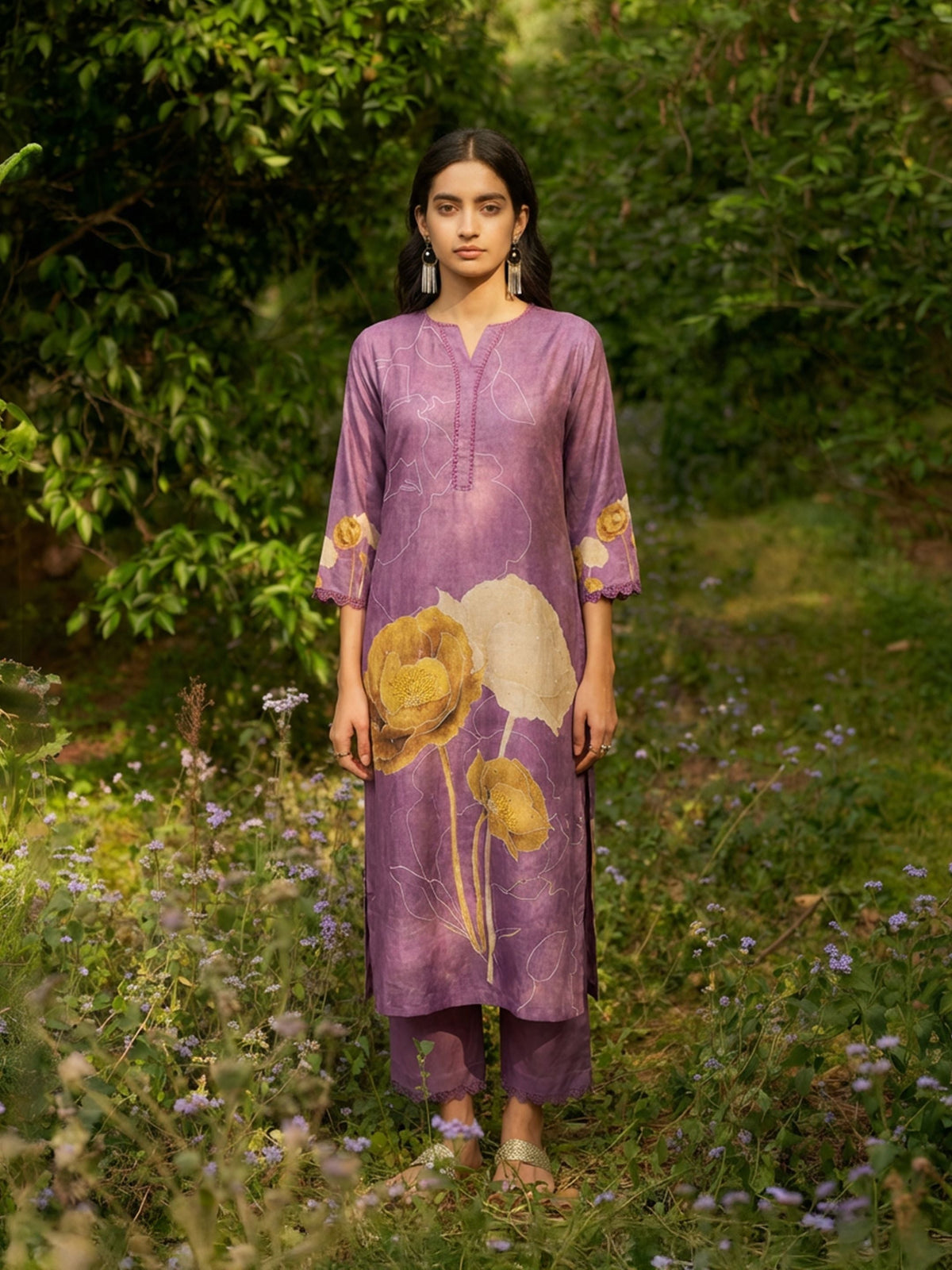 Amoli Purple Linen Printed Set