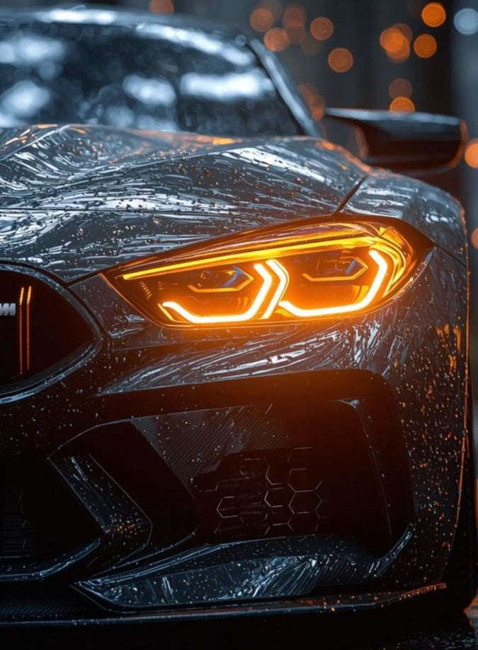 Inferno Eyes Neon Car Poster – Fire Orange Glow Wall Art Neonsignsindia