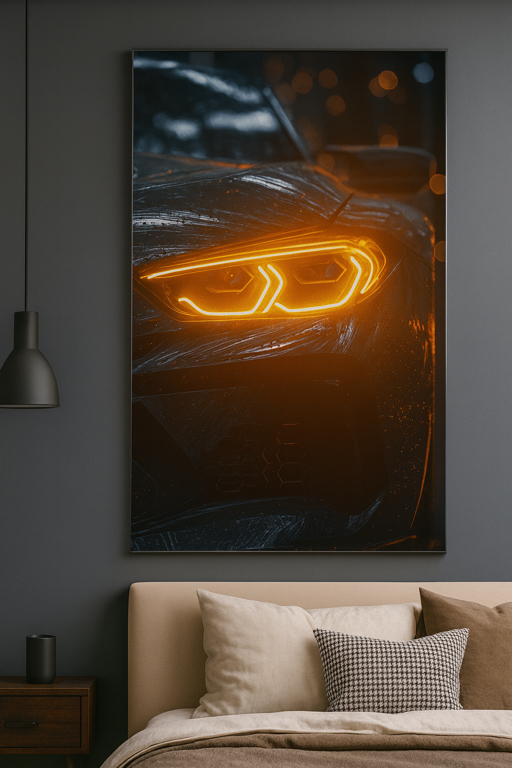 Inferno Eyes Neon Car Poster – Fire Orange Glow Wall Art Neonsignsindia