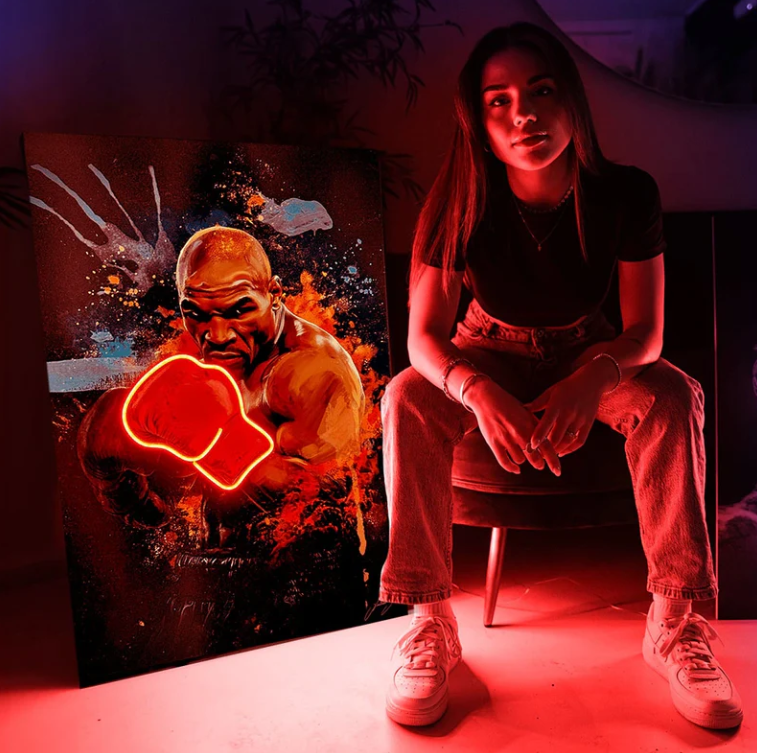 Iron Mike Tyson LED Wall Art | Legendary Boxer Pop Art Print with Dynamic Neon Glow Neonsignsindia