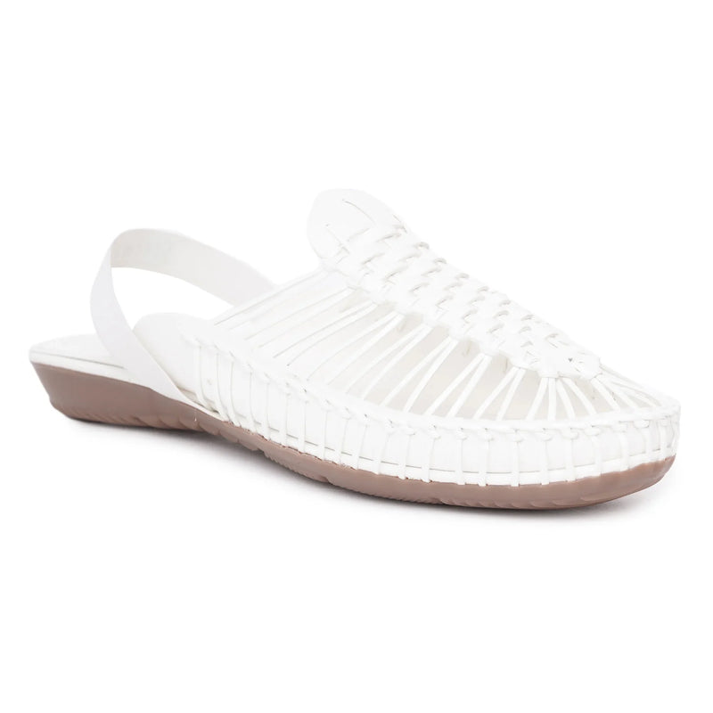 White Handcrafted Flat Sandal Clogs-5