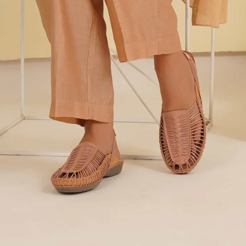 Peach Handcrafted Flat Sandal Clogs-1