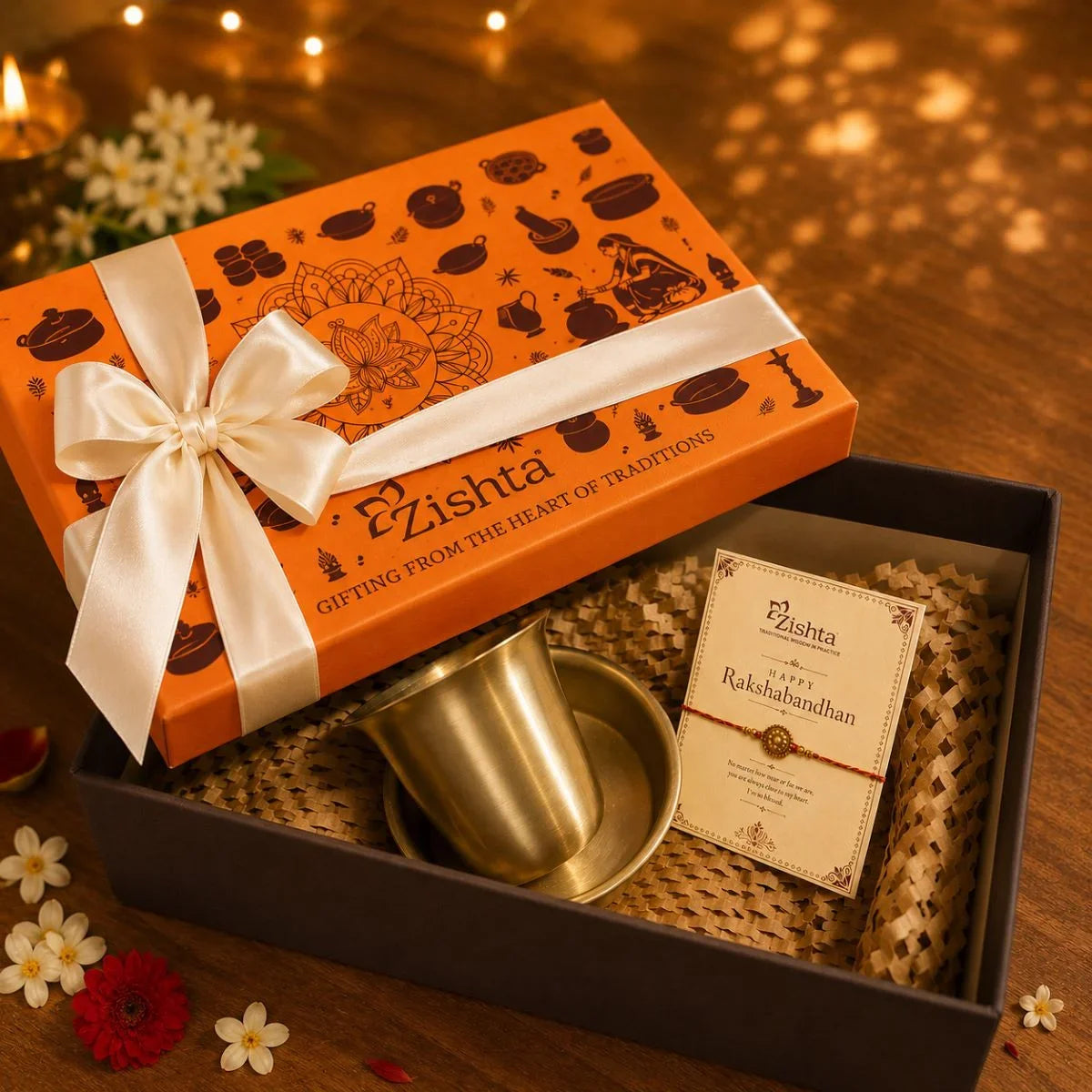 Kansa Davara Tumbler inside a Gift Box. Zishta Festival Gifts.