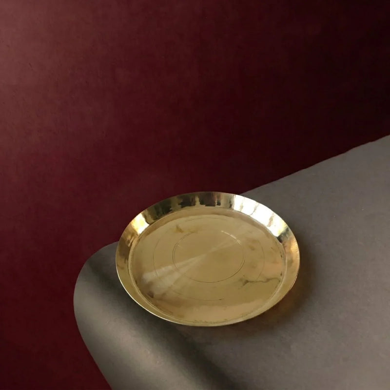 Kansa Thali Mridu. Handcrafted Dinner Plate Top View-Zishta Traditional Dinnerware
