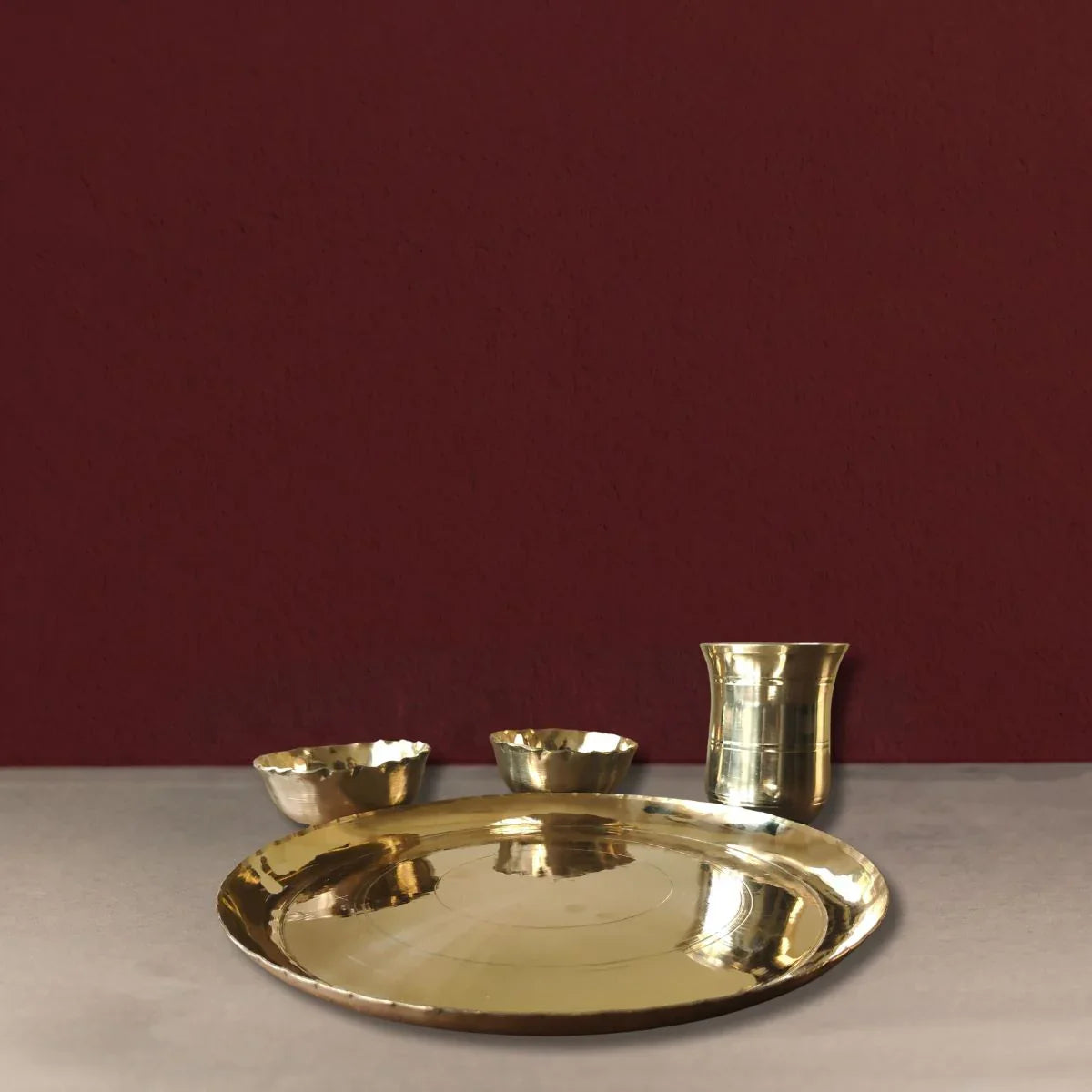 Kansa Thali Set Lehri. Handcrafted Dinner Plate Set from West Bengal-ZIshta Traditional Dinnerware