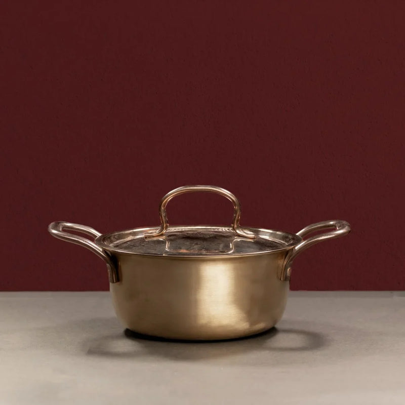 Kansa Tulsi Casserole Cooking Pot with Lid  Side View-Zishta Traditional Bronze Cookware