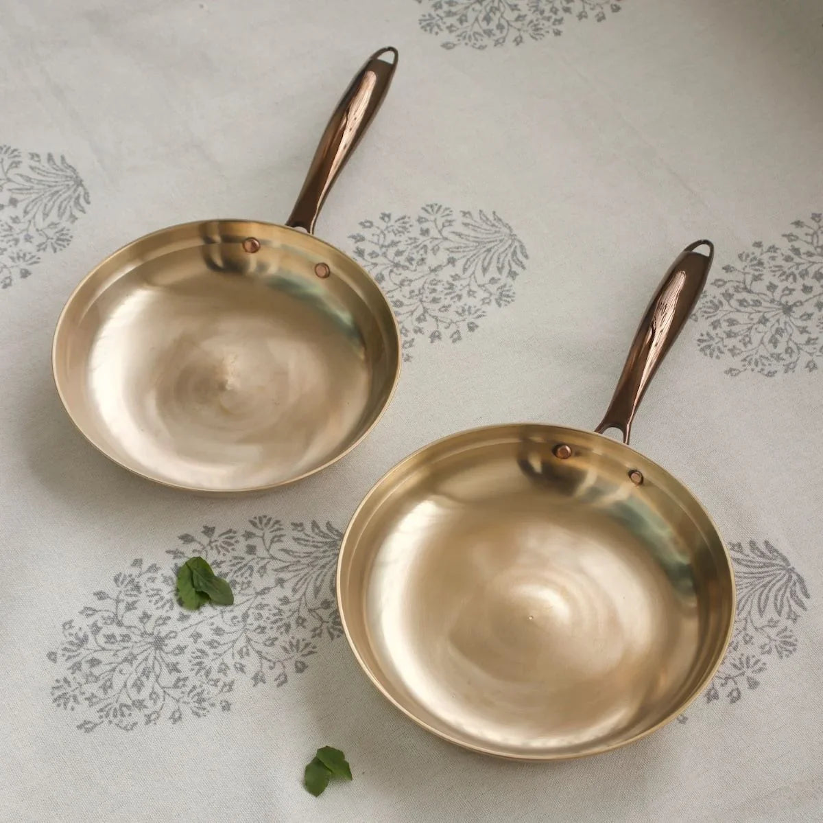 Two Kansa Tulsi Frypans-Zishta Traditional Bronze Cookware