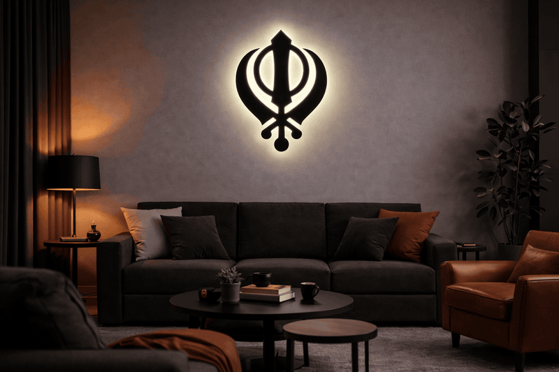 Khanda Symbol LED Neon Wall Light – Spiritual Glow Home Decor Neonsignsindia