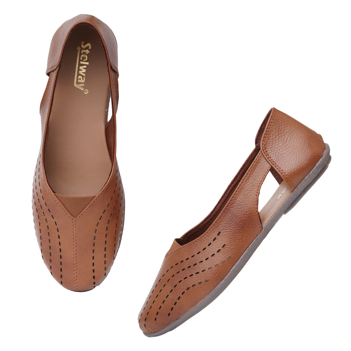 Stelway Tan Lasercut Ballet Flats-3