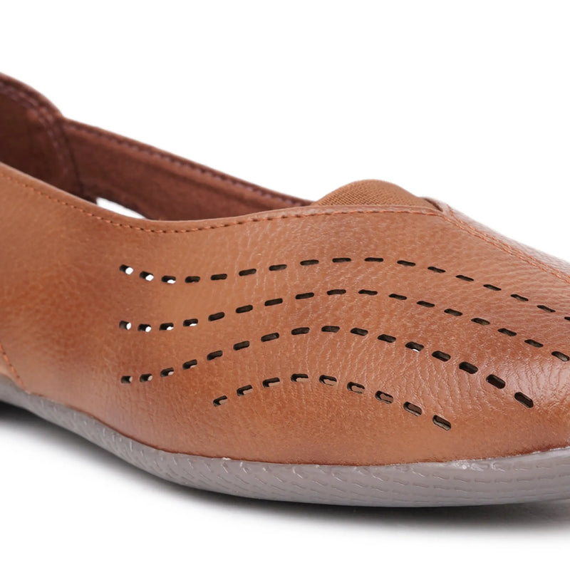 Stelway Tan Lasercut Ballet Flats-6