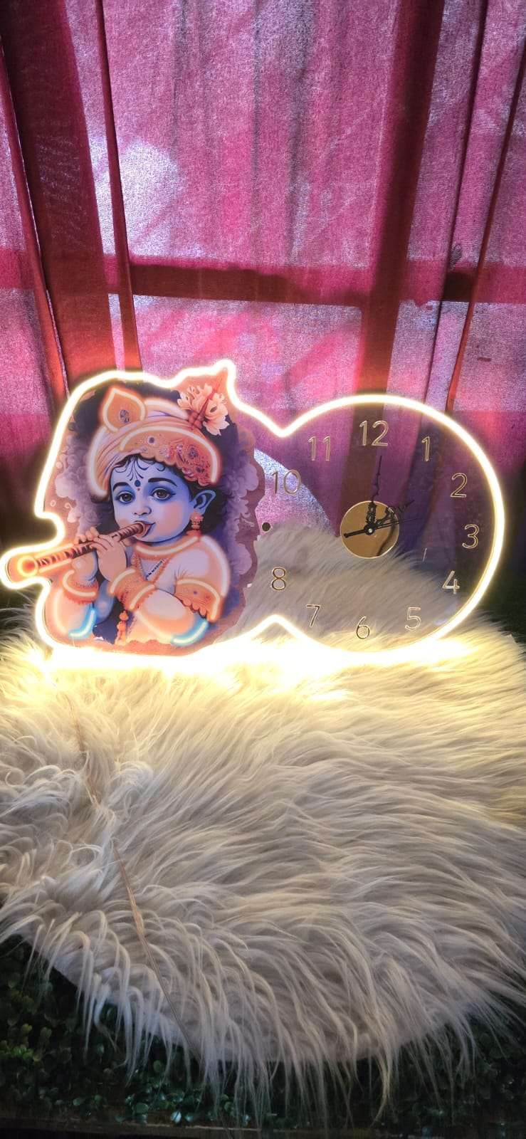 Krishna Neon Wall Clock – LED Spiritual Home Decor ( 14*24 inch ) | Neon Signs India — Image 3