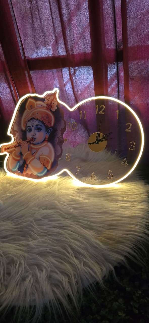 Krishna Neon Wall Clock – LED Spiritual Home Decor ( 14*24 inch ) | Neon Signs India — Image 2