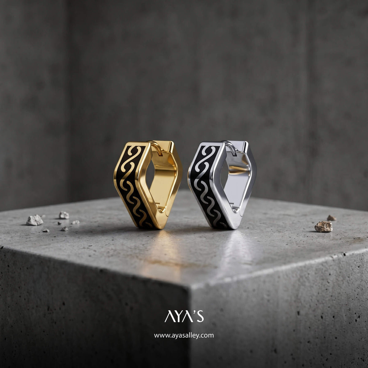 Kron Hoop Earring (Single Piece) | 925 Sterling Silver, Rhodium Plating & Glossy Finish