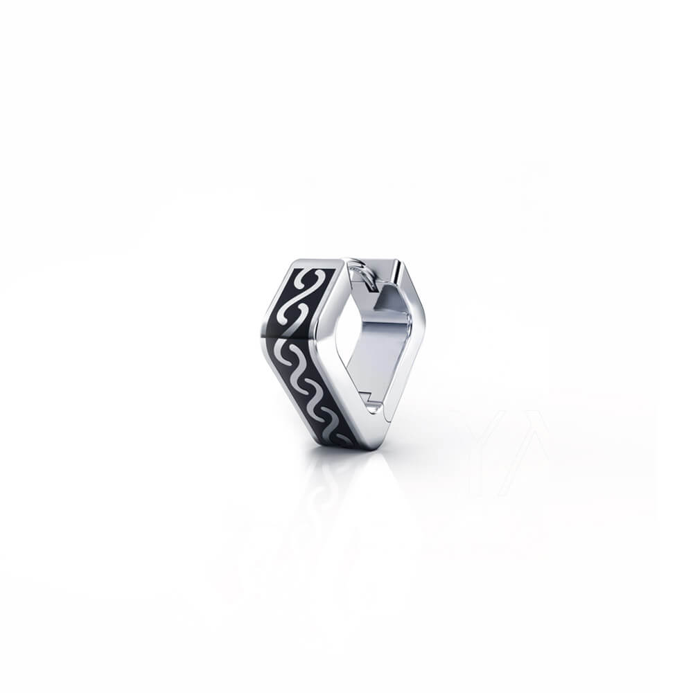 Kron Hoop Earring (Single Piece) | 925 Sterling Silver, Rhodium Plating & Glossy Finish