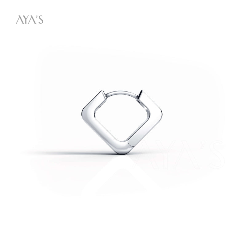 Kron Hoop Earring (Single Piece) | 925 Sterling Silver, Rhodium Plating & Glossy Finish