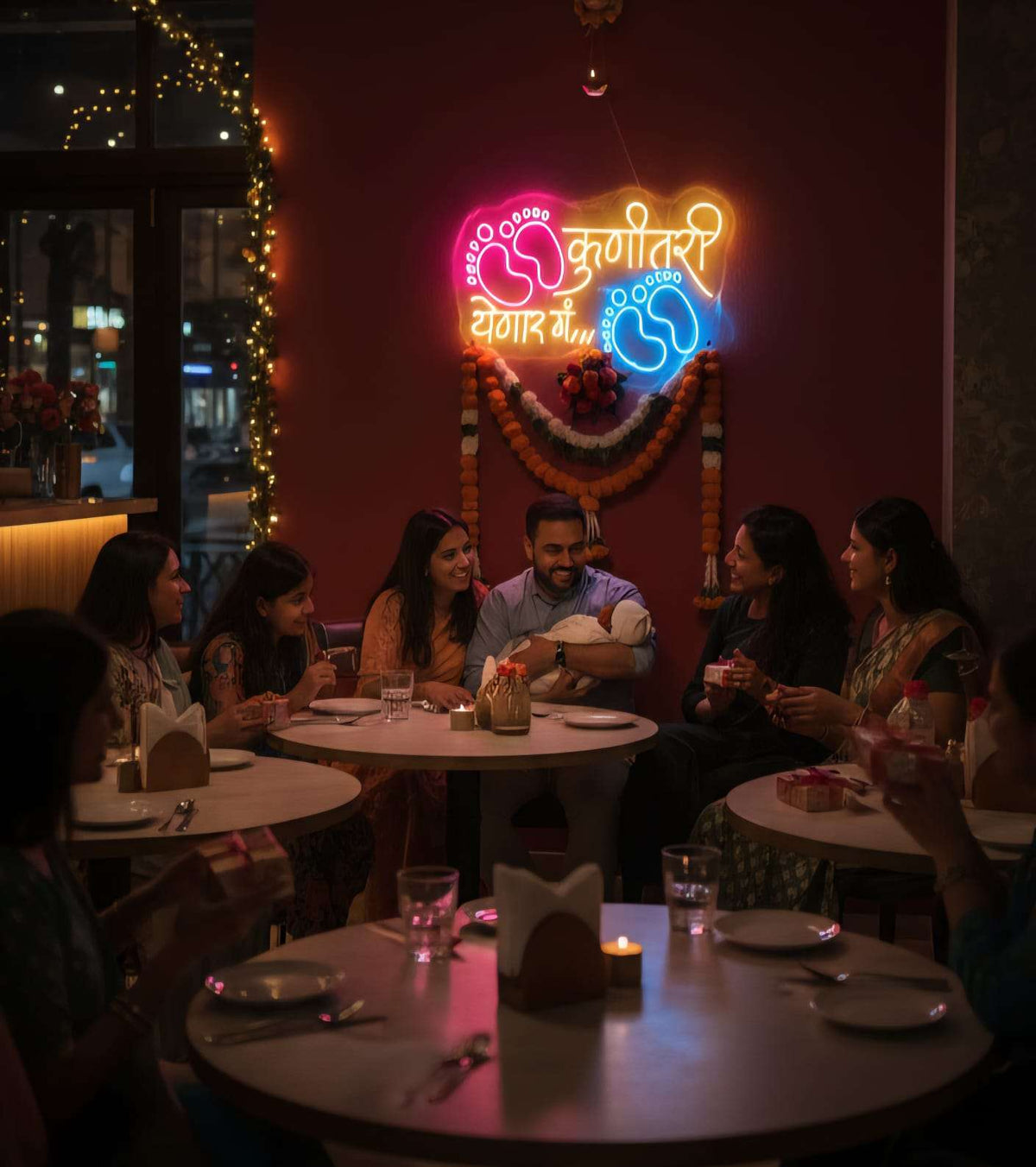 KUNITARI YENAR GG “कुणीतरी येणार गं” Neon Sign | Baby Arrival LED Wall Decor | Neon Signs India — Image 2