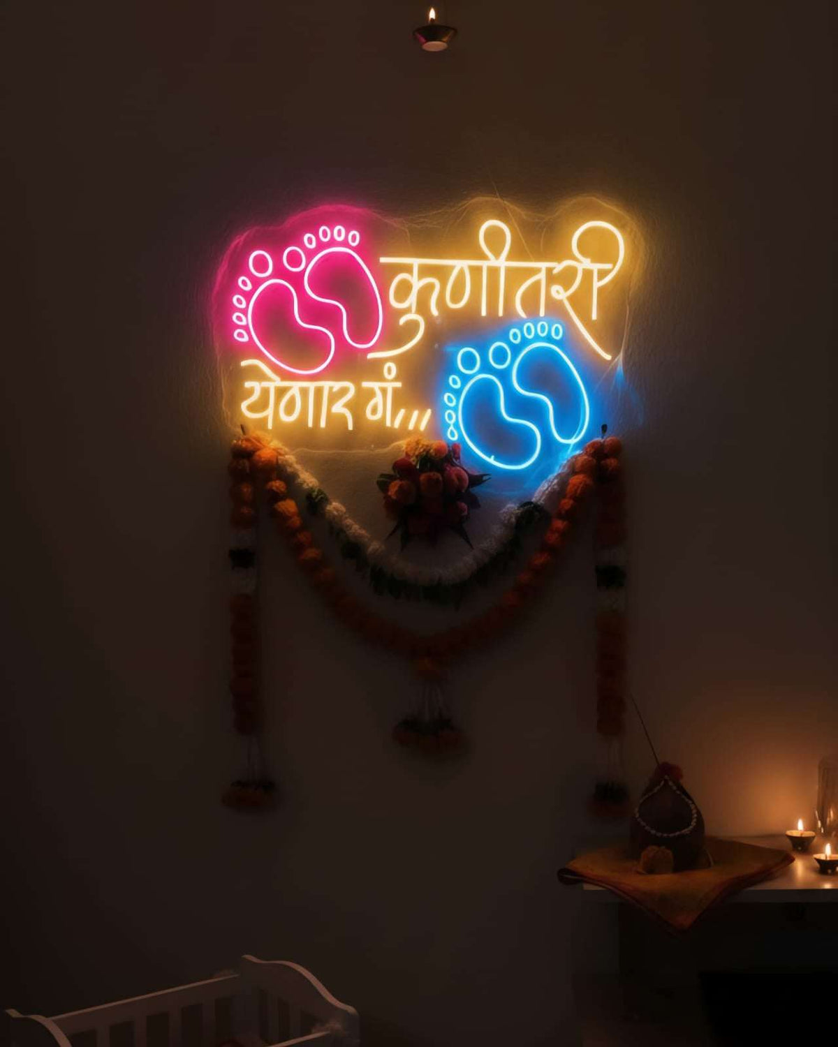 KUNITARI YENAR GG “कुणीतरी येणार गं” Neon Sign | Baby Arrival LED Wall Decor | Neon Signs India — Image 3
