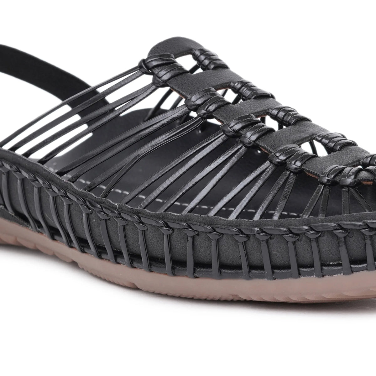 Black Handcrafted Flat Sandal Clogs-7