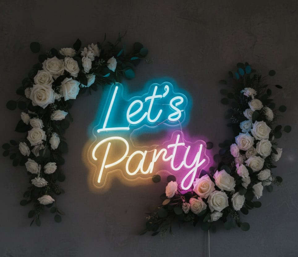 “Let’s Party” LED Neon Sign – Perfect for Events, Birthdays & Party Decor Neonsignsindia