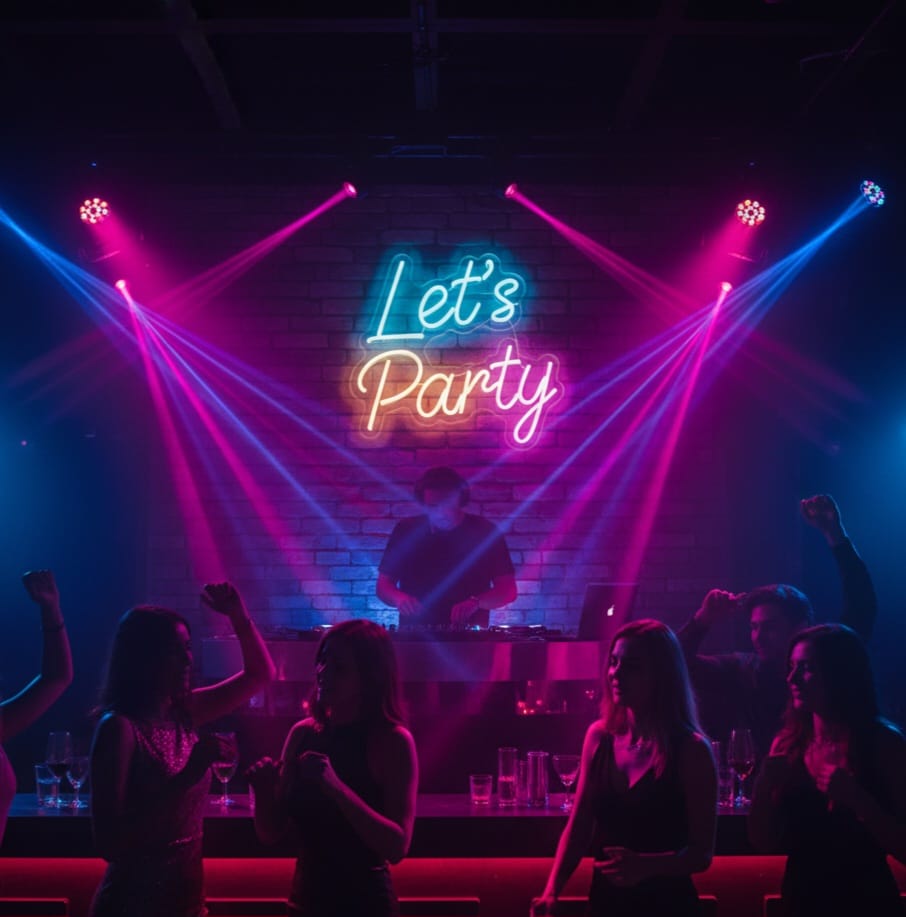 “Let’s Party” LED Neon Sign – Perfect for Events, Birthdays & Party Decor Neonsignsindia