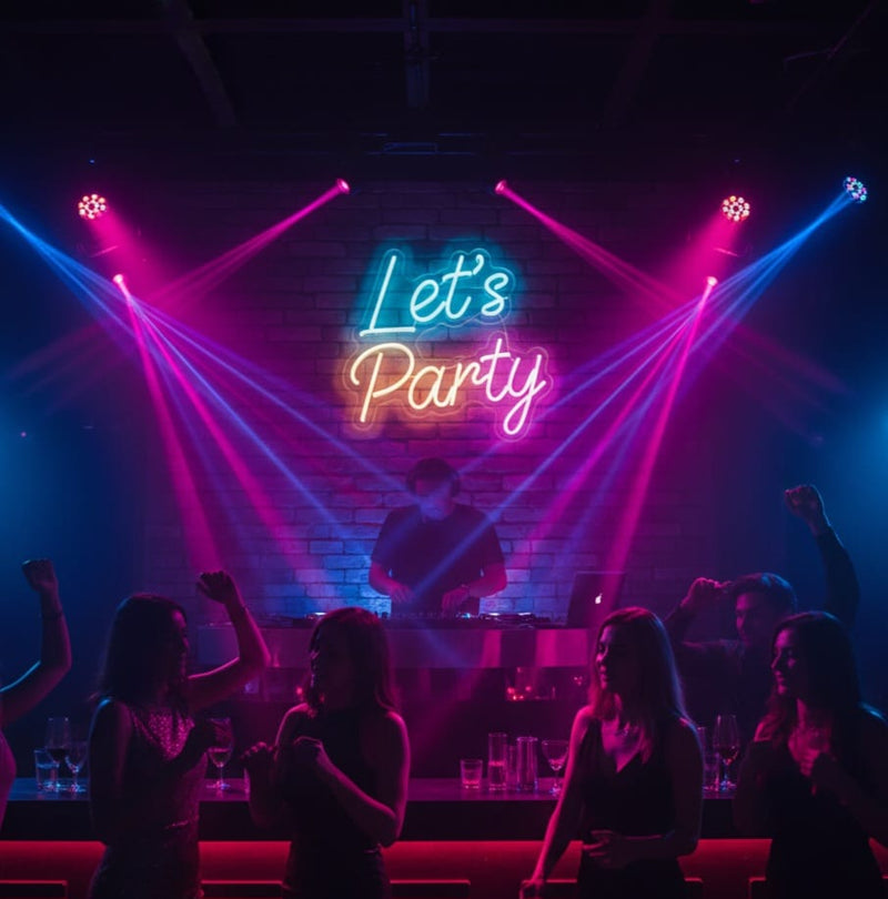 “Let’s Party” LED Neon Sign – Perfect for Events, Birthdays & Party Decor Neonsignsindia