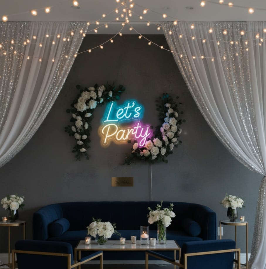 “Let’s Party” LED Neon Sign – Perfect for Events, Birthdays & Party Decor Neonsignsindia