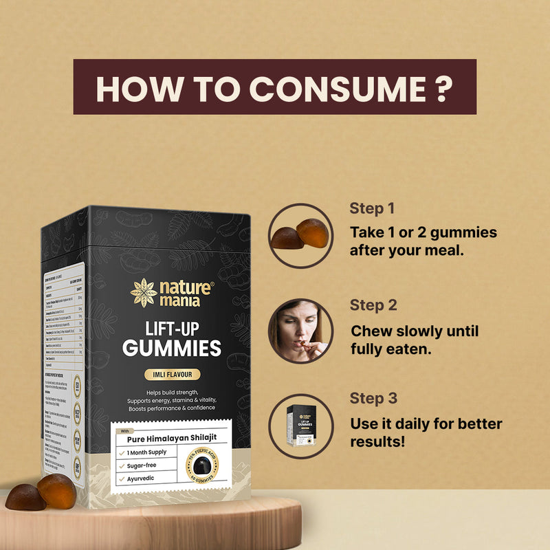 Lift-Up Gummies – Power-Packed with Pure Himalayan Shilajit | Imli Flavour | 60 Gummies |
