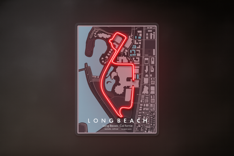 Long Beach Street F1 Circuit Map – LED Neon Wall Art Neonsignsindia