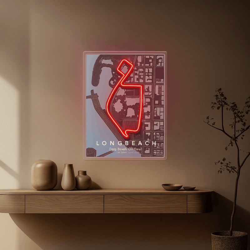 Long Beach Street F1 Circuit Map – LED Neon Wall Art Neonsignsindia
