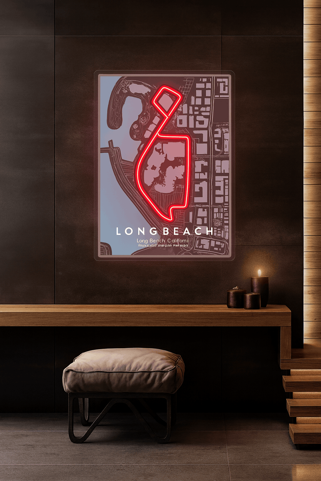 Long Beach Street F1 Circuit Map – LED Neon Wall Art Neonsignsindia