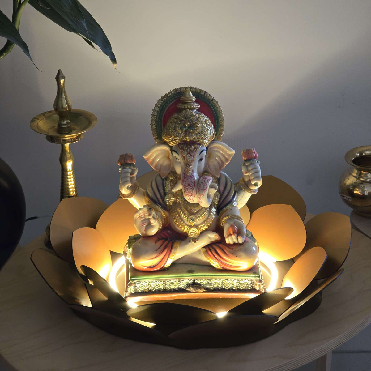 Lotus LED Decor Base for Idols & Festive Setup (Ganesh Chaturthi, Diwali, or home mandirs) Neonsignsindia