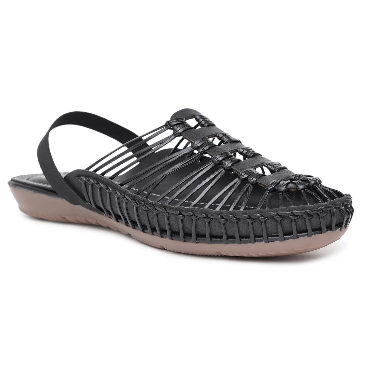 Black Handcrafted Flat Sandal Clogs-6