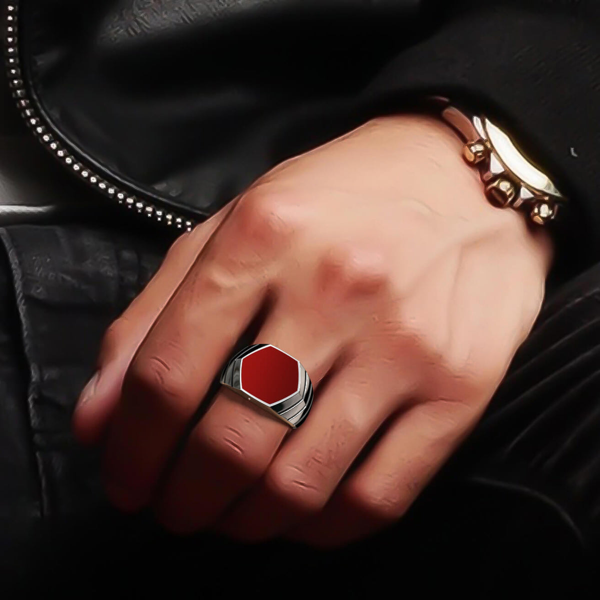 Magna Ring | 925 Sterling Silver, Natural Gemstone, Rhodium Plating & Glossy Finish