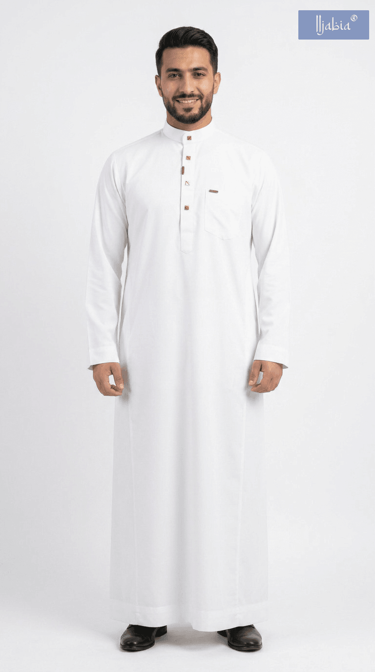 Saudi Collar Thobe Clip - Premium TR Fabric - White
