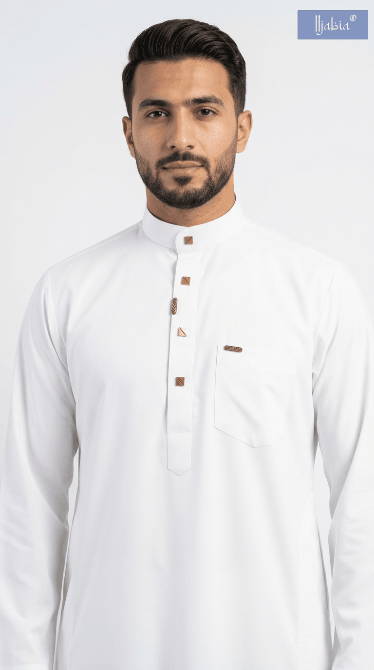 Saudi Collar Thobe Clip - Premium TR Fabric - White