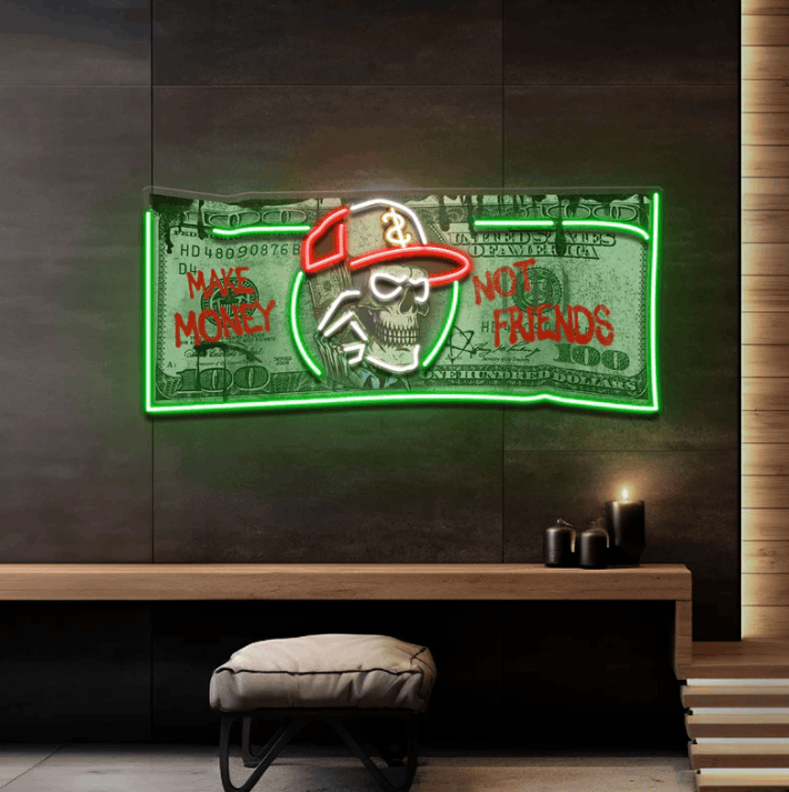 Make Money Not Friends Neon Sign – Money Bill LED Wall Art Neonsignsindia
