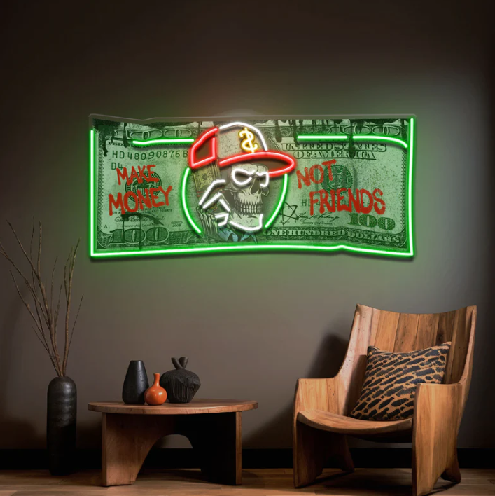 Make Money Not Friends Neon Sign – Money Bill LED Wall Art Neonsignsindia