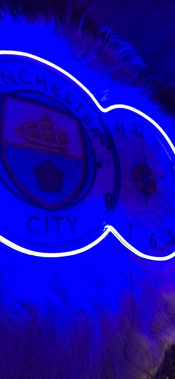 Manchester City Neon LED Wall Clock – Sky Blue Fan Glow Decor (14*24 inch) | Neon Signs India — Image 2