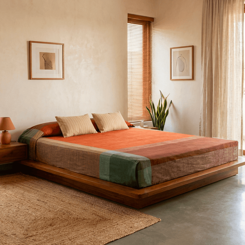 Cotton Bed Cover in Marigold Rust Colour