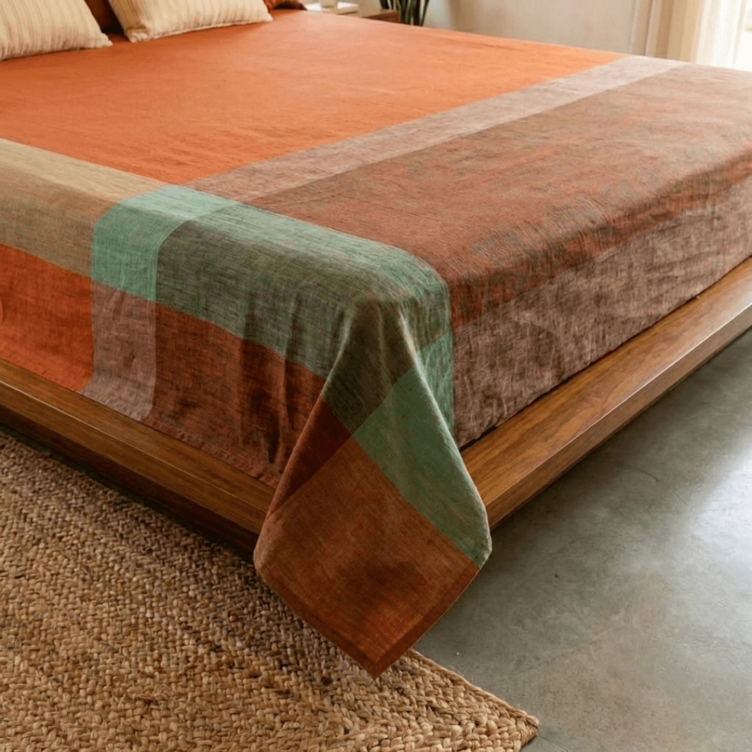Cotton Bed Cover in Marigold Rust Colour