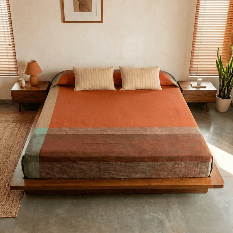 Cotton Bed Cover in Marigold Rust Colour