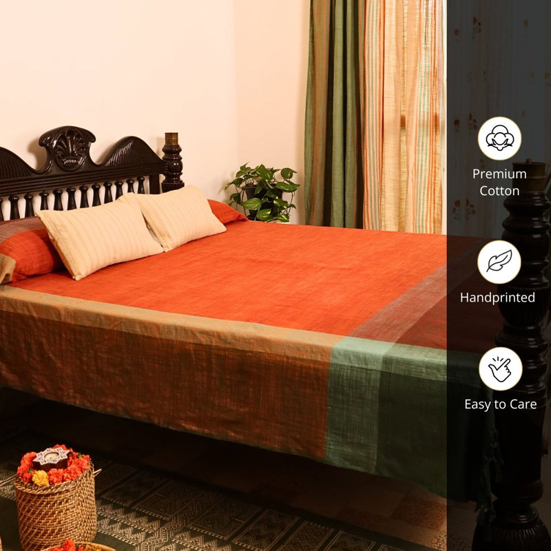 Cotton Bed Cover in Marigold Rust Colour