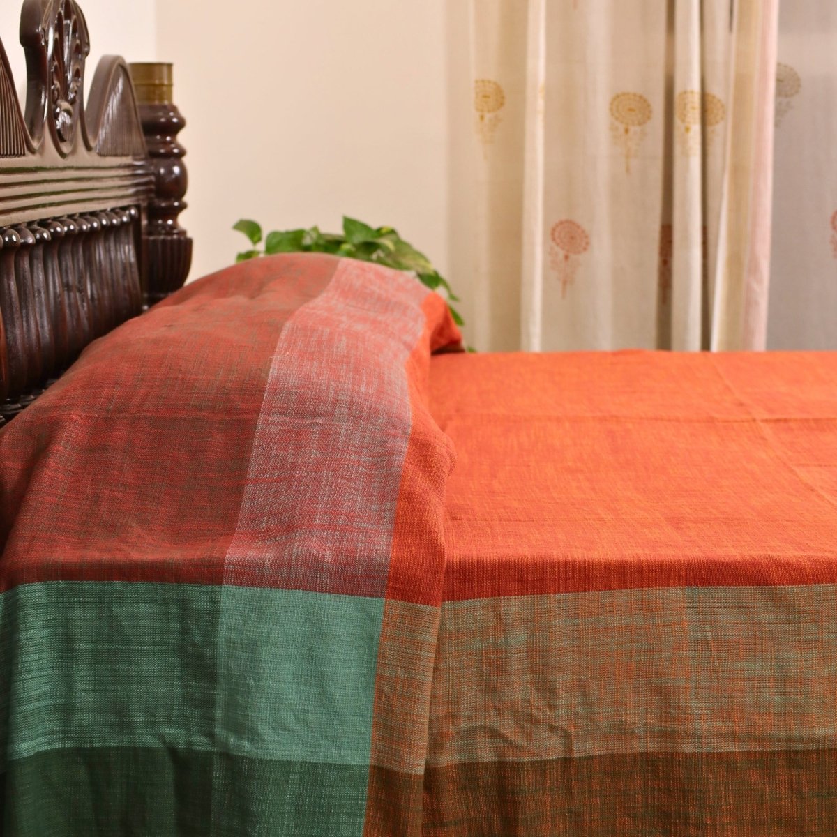 Cotton Bed Cover in Marigold Rust Colour