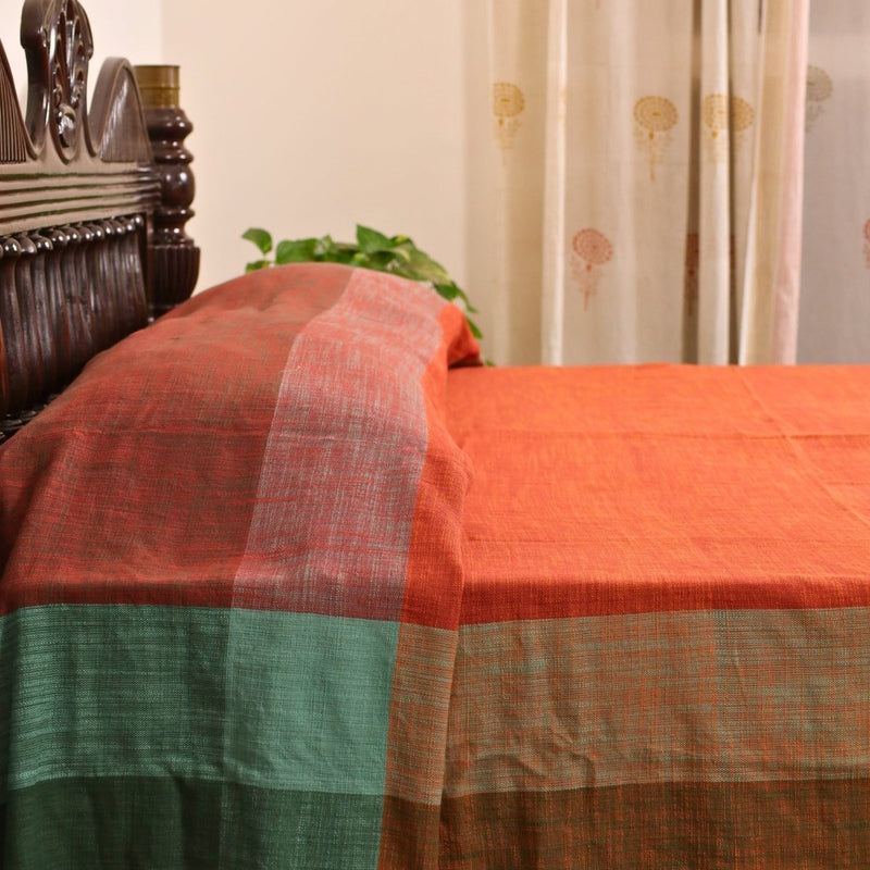 Cotton Bed Cover in Marigold Rust Colour