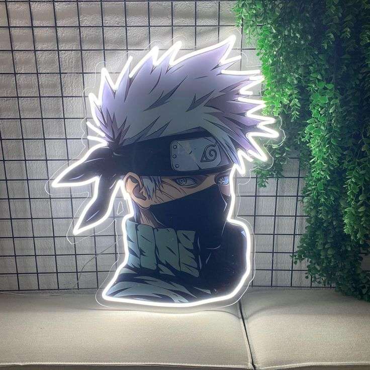 Masked Anime Warrior Neon Wall Art – White LED Plexiglass Neon Sign Game Room | Neon Signs India — Image 2
