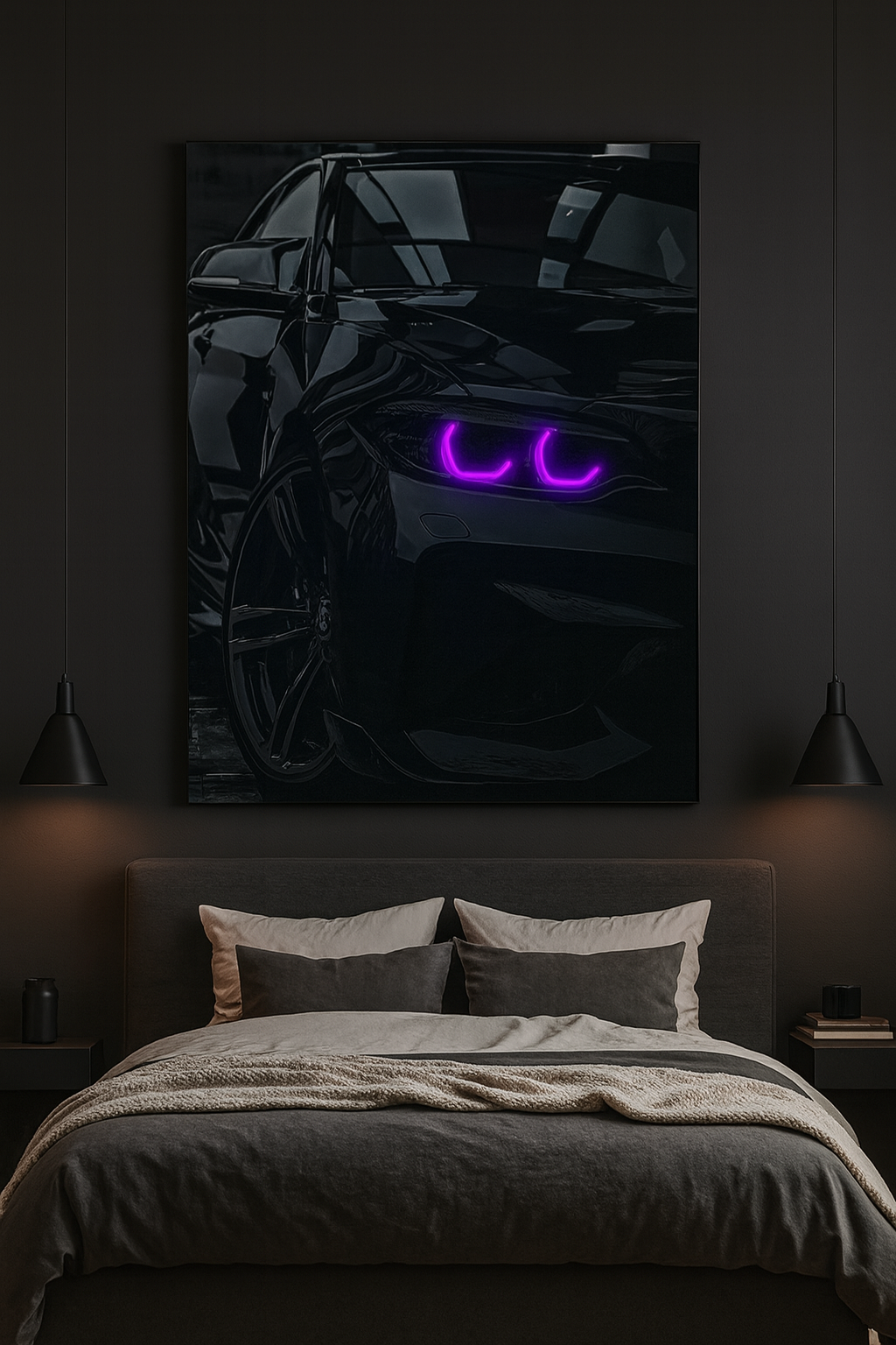 Midnight Phantom Neon Car Poster – Purple LED Glow Wall Art Neonsignsindia